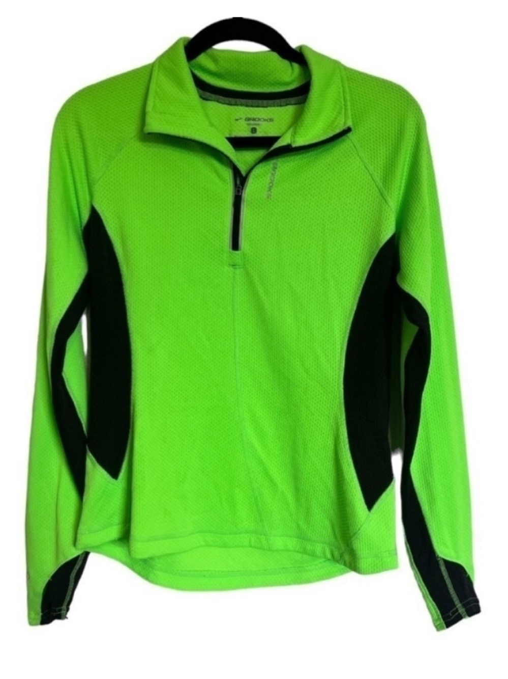 Brooks Neon Green Reflective Quarter Zip Running Pullover Jacket